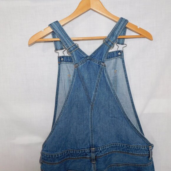 AE American Eagle Womens L Distressed Blue Jean Denim Short Overalls Medium Wash - Picture 12 of 12